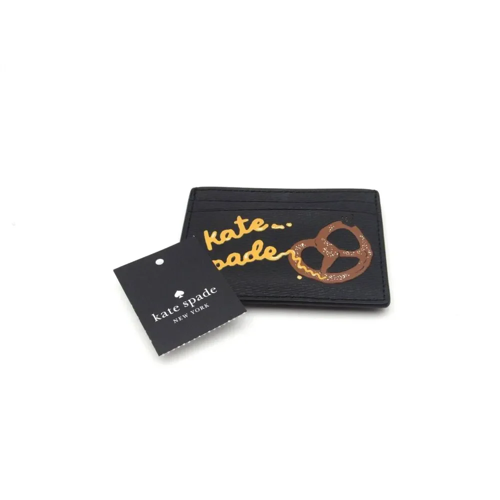 NWT Kate Spade NYC Big Apple Pretzel Small Saffiano Slim Card Case Holder Black